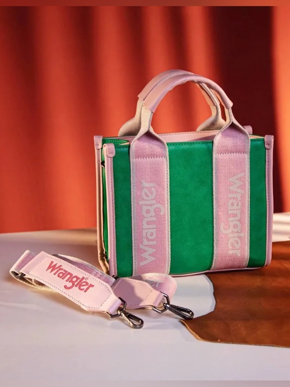 Wrangler Green & Pink Tote Bag with Strap